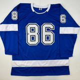 Facsimile Autographed Nikita Kucherov Tampa Bay Blue Reprint Auto Jersey Mens XL