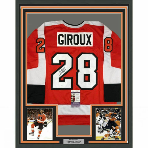 FRAMED Autographed/Signed CLAUDE GIROUX 33x42 Philadelphia Orange Jersey JSA COA