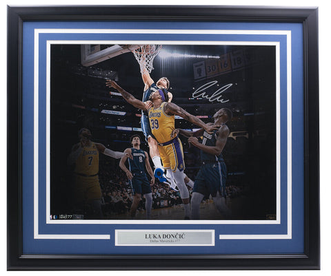 Luka Doncic Signed Framed 16x20 Dallas Mavericks Putback Dunk Photo Panini