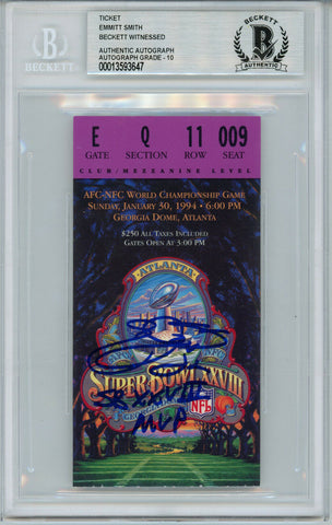 Emmitt Smith Signed Super Bowl XXVIII Ticket Stub SB MVP Beckett Slab 33761