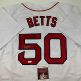 Autographed/Signed Mookie Betts Boston White Baseball Jersey JSA COA