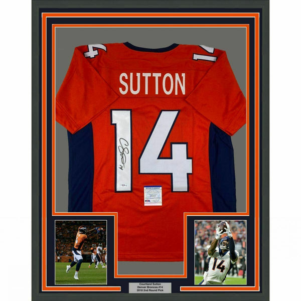 FRAMED Autographed/Signed COURTLAND SUTTON 33x42 Denver Orange Jersey PSA COA