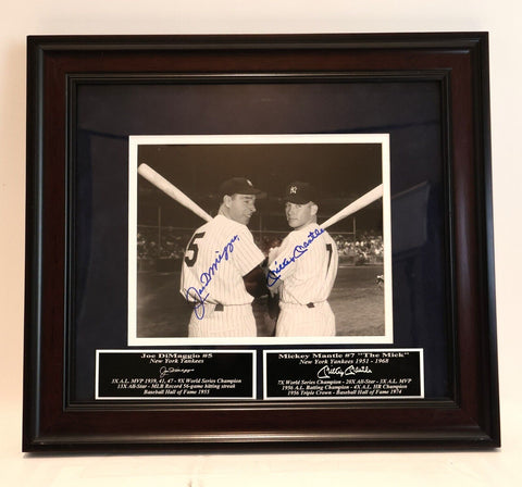 Custom Framed Joe DiMaggio & Mickey Mantle Autographed 8x10 Photo PSA/DNA Letter