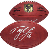 TYLER LOCKETT AUTOGRAPHED NFL LEATHER GOLD SHIELD FOOTBALL SEAHAWKS MCS 209182