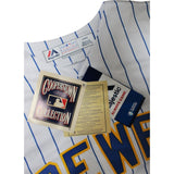 Rollie Fingers Signed Milwaukee Brewers Majestic L Jersey HOF BAS 48482