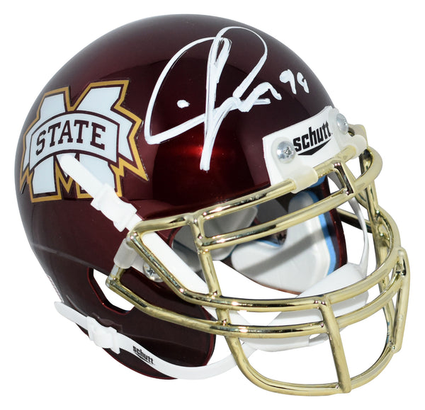 CHRIS JONES SIGNED MISSISSIPPI STATE BULLDOGS MAROON CHROME MINI HELMET JSA