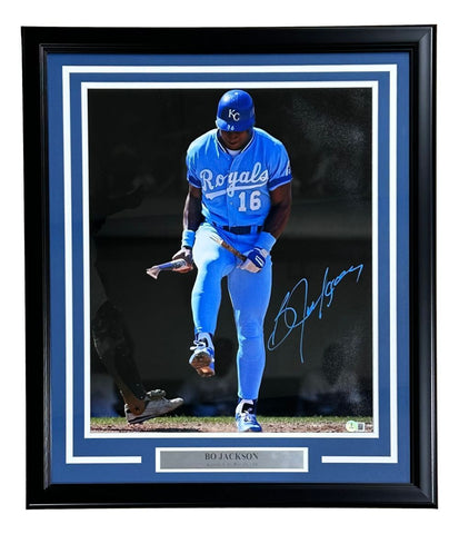 Bo Jackson Signed Framed 16x20 Kansas City Royals Bat Break Photo BAS