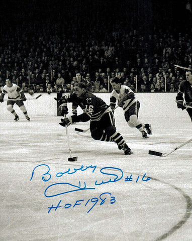 Bobby Hull Signed Blackhawks B&W 1961 Finals Action 8x10 Photo w/HOF 1983 - SS