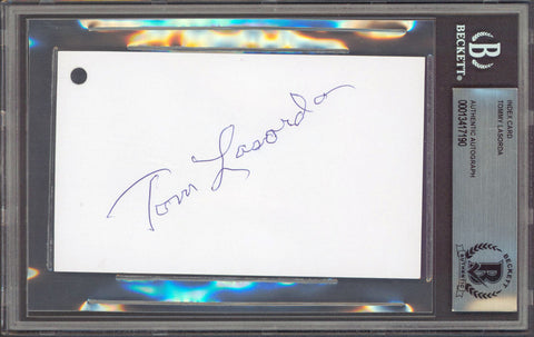 Dodgers Tommy Lasorda Authentic Signed 3x5 Index Card Autographed BAS Slabbed