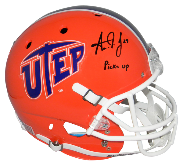 AARON JONES SIGNED AUTOGRAPHED UTEP MINERS FULL SIZE HELMET BECKETT W/ PICKS UP