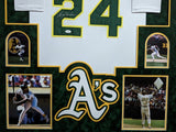 FRAMED IN SUEDE OAKLAND A'S RICKEY HENDERSON AUTOGRAPHED SIGNED JERSEY JSA COA