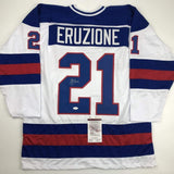 Autographed/Signed Mike Eruzione White Team Miracle On Ice 1980 Jersey JSA COA