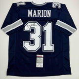 Autographed/Signed Brock Marion Dallas Blue Football Jersey JSA COA