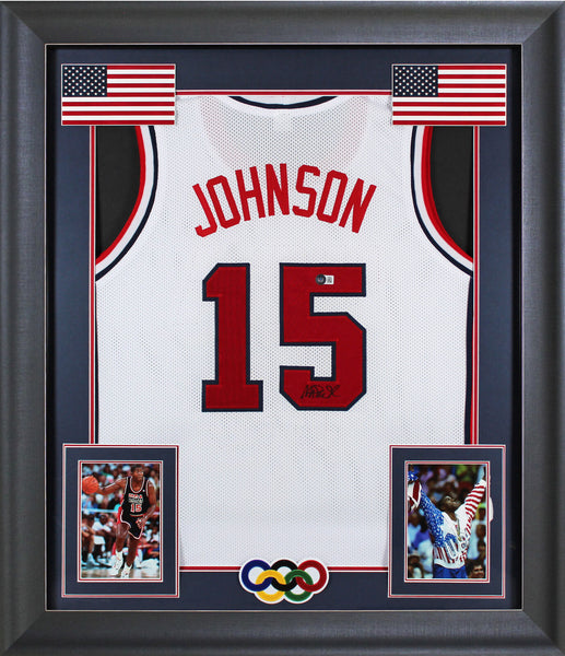 Magic Johnson Authentic Signed White Pro Style Framed Jersey BAS Witnessed