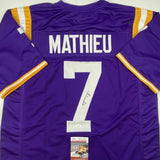 Autographed/Signed TYRANN MATHIEU LSU Purple College Football Jersey JSA COA