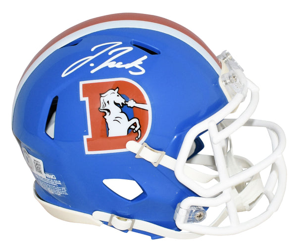 JERRY JEUDY AUTOGRAPHED DENVER BRONCOS THROWBACK SPEED MINI HELMET BECKETT