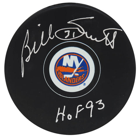 Billy Smith Signed NY Islanders Logo Hockey Puck w/HOF'93 - (SCHWARTZ COA)