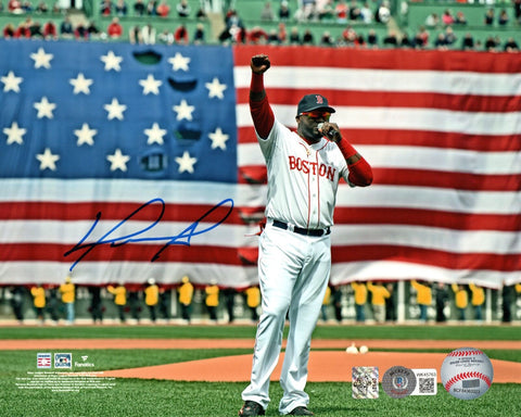 David Ortiz Autographed Boston Red Sox 2013 Flag 8x10 Photo Beckett Witnessed