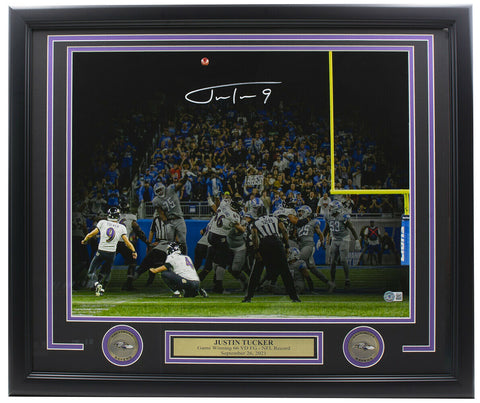 Justin Tucker Signed Framed 16x20 Ravens Record Field Goal Photo BAS