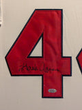 SUEDE FRAMED ATLANTA BRAVES HANK AARON AUTOGRAPHED JERSEY STEINER SPORTS HOLO