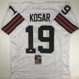 Autographed/Signed BERNIE KOSAR Cleveland White Football Jersey JSA COA Auto