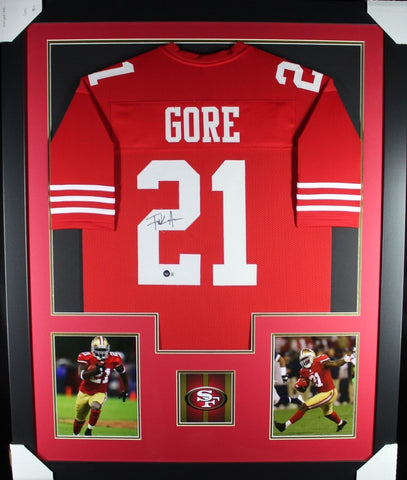 FRANK GORE (49ers red TOWER) Signed Autographed Framed Jersey Beckett