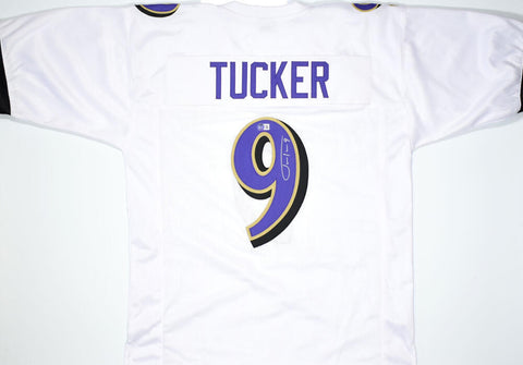 Justin Tucker Autographed White Pro Style Jersey - Beckett W Hologram *Silver