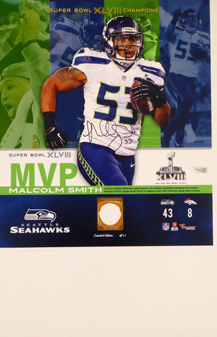 MALCOLM SMITH AUTOGRAPHED 13X14.5 PHOTO SEAHAWKS SUPER BOWL FANATICS 177454