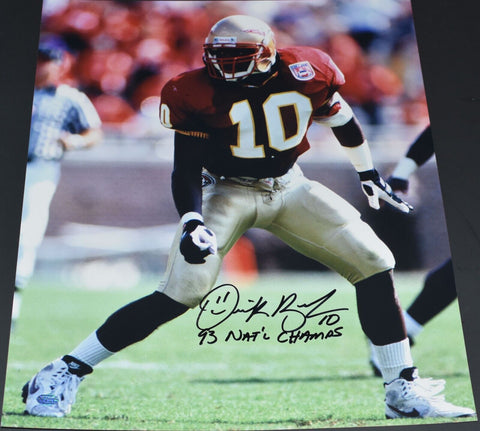 DERRICK BROOKS SIGNED FLORIDA STATE SEMINOLES 16x20 PHOTO W/ 93 NATL CHAMPS