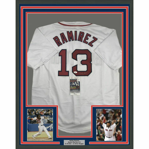 FRAMED Autographed/Signed HANLEY RAMIREZ 33x42 Boston White Jersey JSA COA Auto