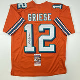 Autographed/Signed BOB GRIESE Miami Orange Football Jersey JSA COA Auto