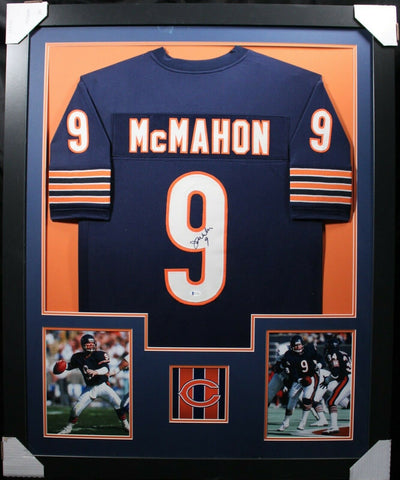 JIM MCMAHON (Bears navy TOWER) Signed Autographed Framed Jersey Beckett