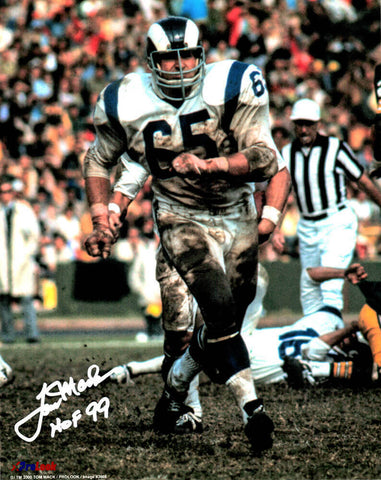 Tom Mack Signed Rams Action 8x10 Photo w/HOF'99 - SS COA