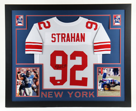 Michael Strahan Signed Giants 35x43 Framed Jersey Super Bowl Champ (Beckett COA)