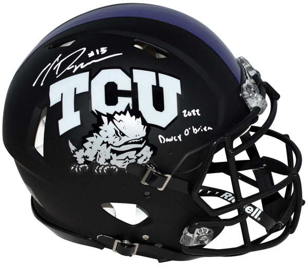 MAX DUGGAN SIGNED TCU HORNED FROGS BLACK AUTHENTIC HELMET W/ 2022 DAVEY O'BRIEN