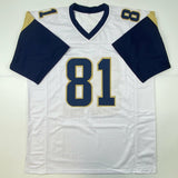 Autographed/Signed Torry Holt St. Louis White Football Jersey Beckett BAS COA