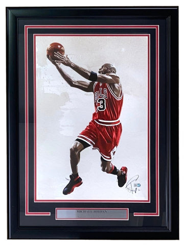 Michael Jordan Framed 13x19 Chicago Bulls Lithograph Signed by Tony Santiago