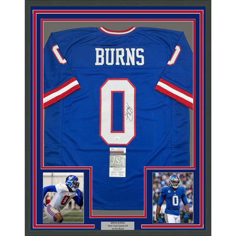 Framed Autographed/Signed Brian Burns 35x39 New York Retro Blue Jersey JSA COA