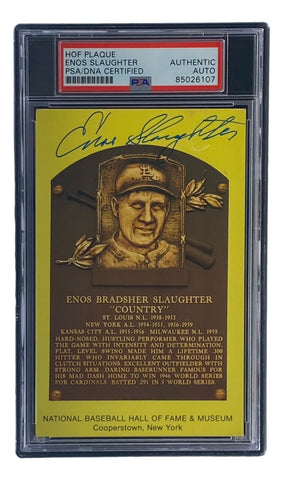 Enos Slaughter Signed 4x6 St Louis Cardinals HOF Plaque Card PSA/DNA 85026107