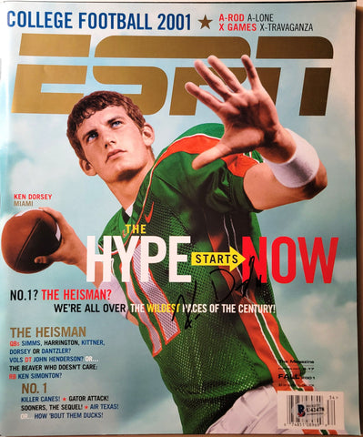 Ken Dorsey Autographed Miami Hurricanes ESPN The Magazine Beckett Authenticated