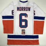 Autographed/Signed KEN MORROW 4x SC Champs New York White Hockey Jersey JSA COA