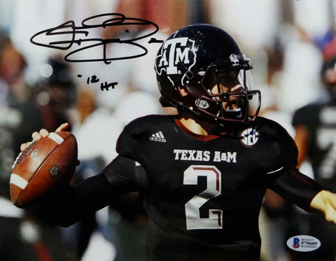 Johnny Manziel Signed Texas A&M 8x10 Passing Photo w/12 HT- Beckett Auth *Black