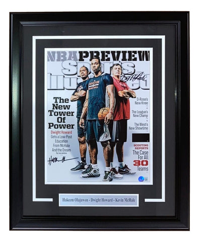 Hakeem Olajuwon Dwight Howard McHale Signed Framed 11x14 SI Cover Photo BAS LOA