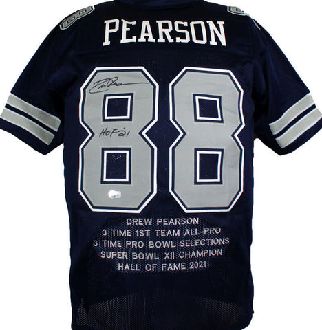 Drew Pearson Autographed Blue Pro Style STAT Jersey w/HOF-Beckett W Hologram