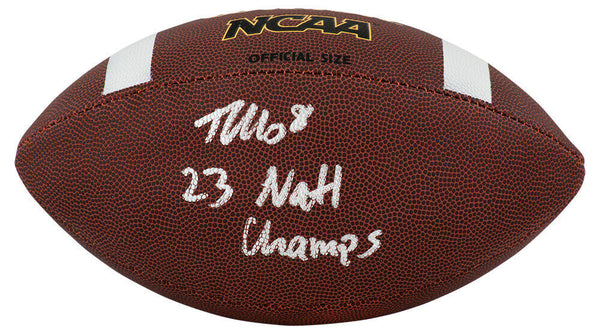 Tyler Morris Signed Wilson NCAA Full Size Football w/23 Champs - (SCHWARTZ COA)