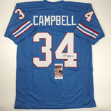 Autographed/Signed EARL CAMPBELL Houston Blue Football Jersey JSA COA Auto