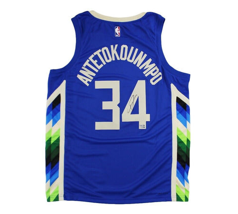 Giannis Antetokoumpo Signed Milwaukee Bucks Nike Swingman Blue NBA Jersey