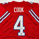 Autographed/Signed James Cook Buffalo Red Football Jersey Beckett BAS COA