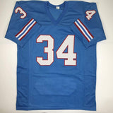 Autographed/Signed EARL CAMPBELL HOF 91 Houston Blue Stat Jersey JSA COA Auto