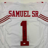 Autographed/Signed Deebo Samuel Sr. #1 San Francisco White Jersey JSA COA